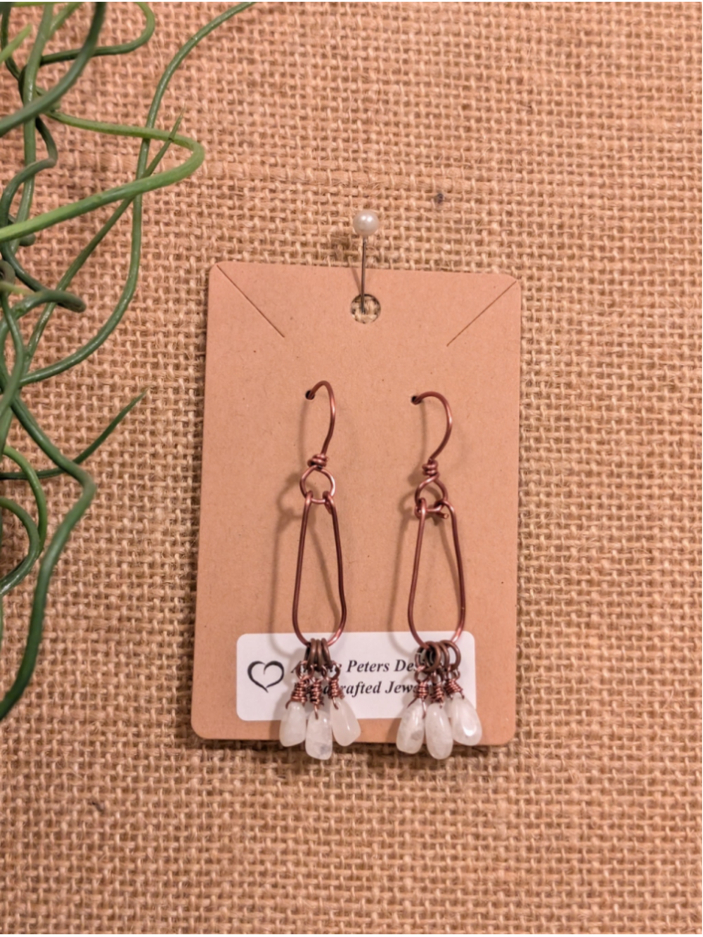 Handcrafted Boho Copper Wire Wrapped Moonstone Cluster Dangle Drop Earrings